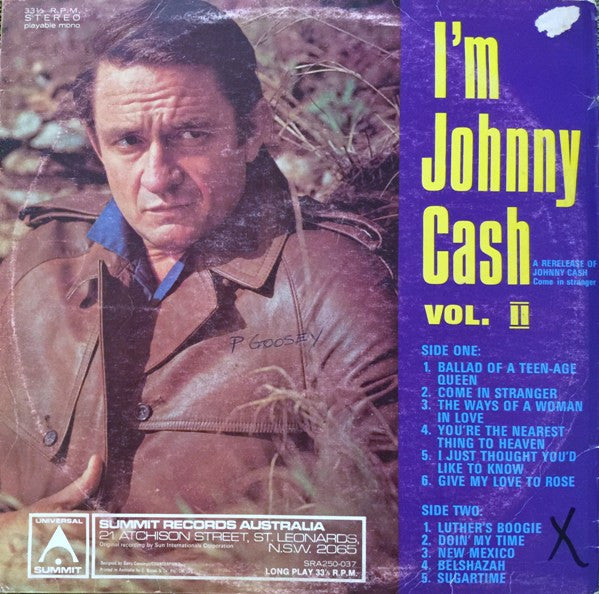 Johnny Cash & The Tennessee Two : I'm Johnny Cash Vol. II (Come In, Stranger) (LP, Comp)