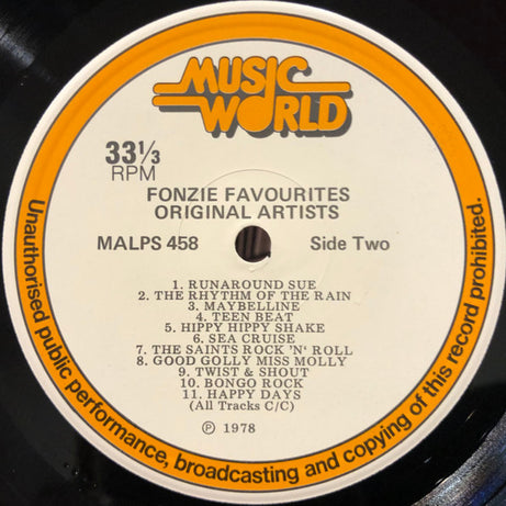 Various : Fonzie Favourites - 22 Original Rock 'n' Roll Greats (LP, Comp, Mono, P/Unofficial)