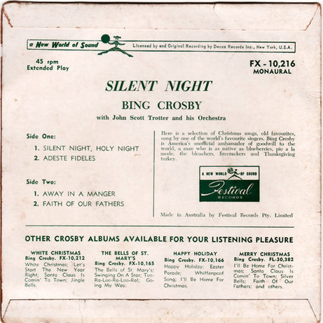 Bing Crosby : Silent Night (7", EP, Mono)