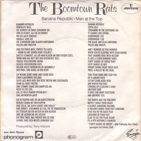 The Boomtown Rats : Banana Republic (7", Single)