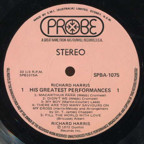 Richard Harris : His Greatest Performances (LP, Comp)