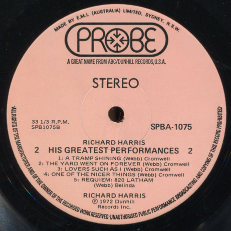 Richard Harris : His Greatest Performances (LP, Comp)