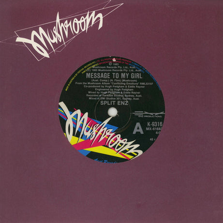 Split Enz : Message To My Girl (7", Single, Gen)
