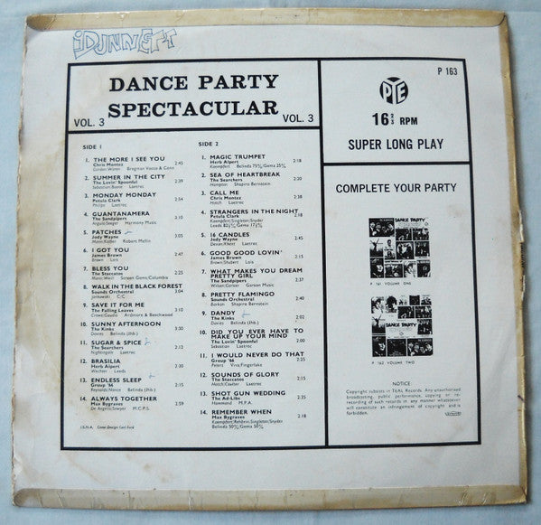Various : Dance Party Spectacular - Vol. 3 (LP, Comp)