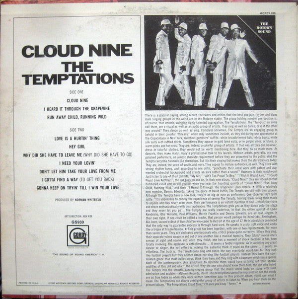 The Temptations : Cloud Nine (LP, Album, Hol)
