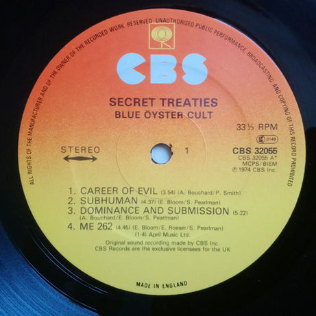 Blue Öyster Cult : Secret Treaties (LP, Album, RE)