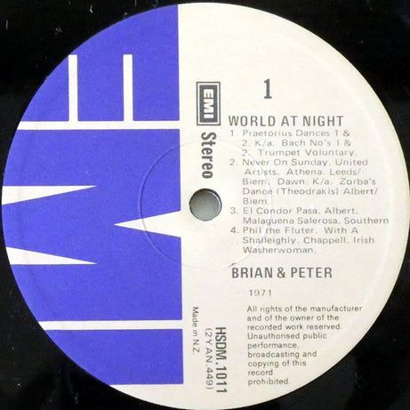 Brian & Peter : World At Night (LP, Album, RE)