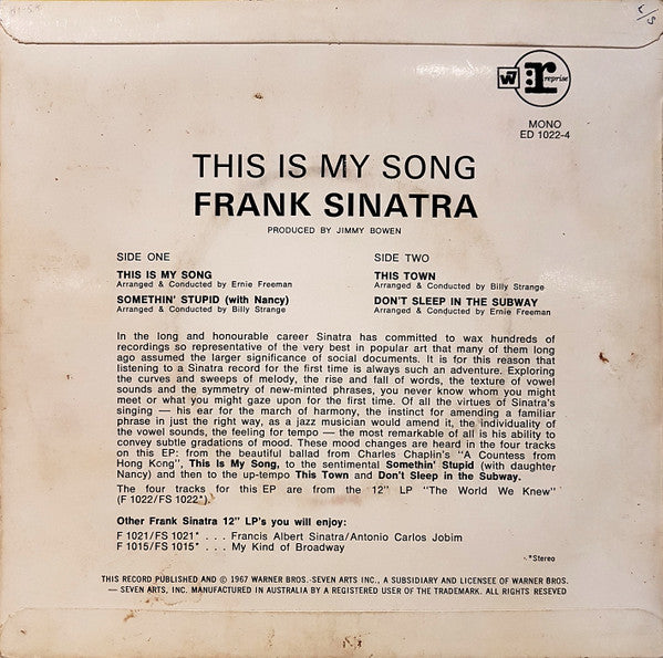 Frank Sinatra : This Is My Song (7", EP, Mono)