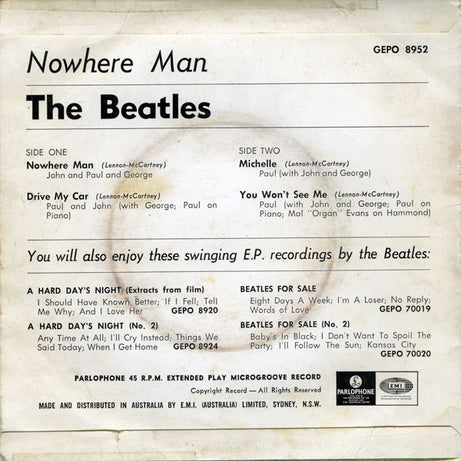 The Beatles : Nowhere Man (7", EP, Mono)