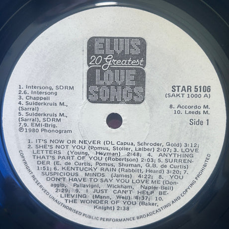 Elvis Presley : Elvis Love Songs (20 Original Songs) (LP, Comp)