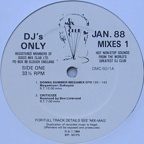 Various : January 88 Mixes 1 (12", Comp, P/Mixed, Promo)