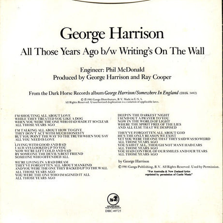 George Harrison : All Those Years Ago (7")