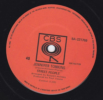 Street People (3) : Jennifer Tomkins / All Night Long (7", Single, Mono)