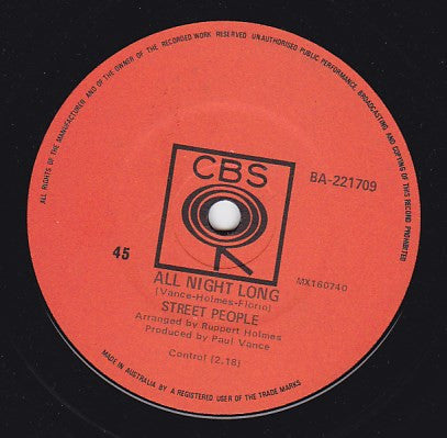 Street People (3) : Jennifer Tomkins / All Night Long (7", Single, Mono)