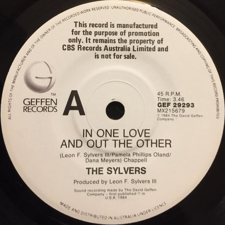 The Sylvers : In One Love And Out The Other (7", Single, Promo)