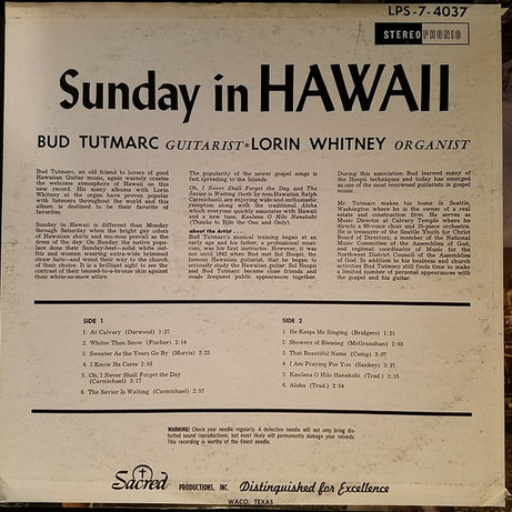 Bud Tutmarc : Sunday In Hawaii (LP)
