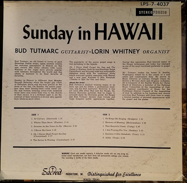 Bud Tutmarc : Sunday In Hawaii (LP)