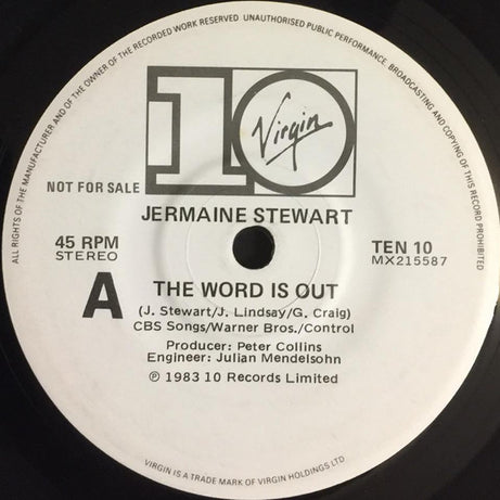 Jermaine Stewart : The Word Is Out (7", Single, Promo)