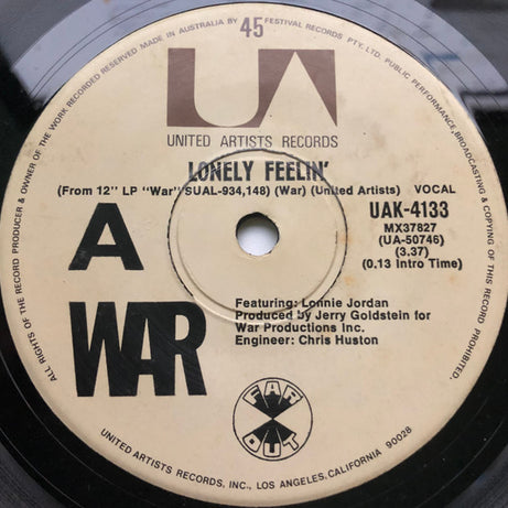 War : Sun Oh Son/ Lonely Feelin' (7")
