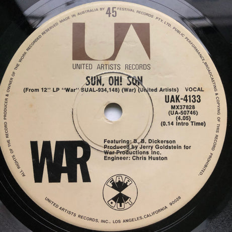 War : Sun Oh Son/ Lonely Feelin' (7")