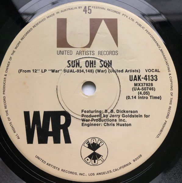 War : Sun Oh Son/ Lonely Feelin' (7")