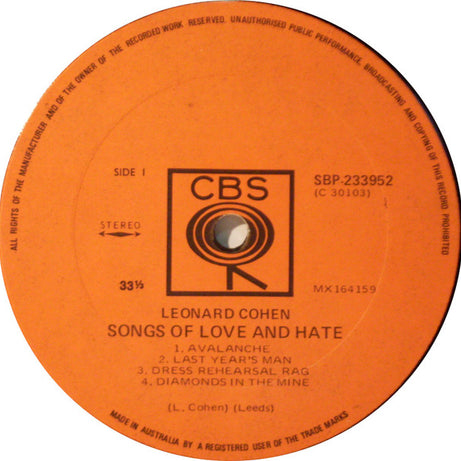 Leonard Cohen : Songs Of Love And Hate (LP, Album)