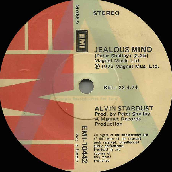 Alvin Stardust : Jealous Mind (7", Single, Promo)