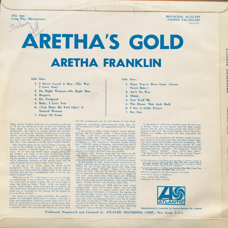 Aretha Franklin : Aretha's Gold (LP, Album, Comp)
