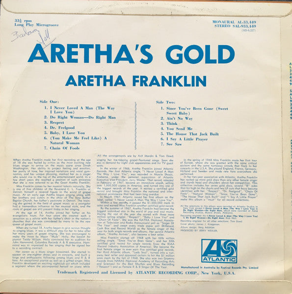 Aretha Franklin : Aretha's Gold (LP, Album, Comp)