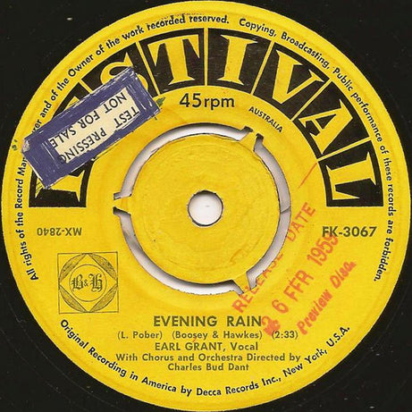 Earl Grant : Evening Rain (7", Single)