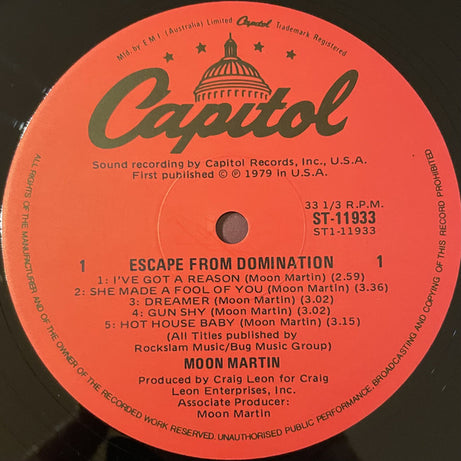 Moon Martin : Escape From Domination (LP, Album)