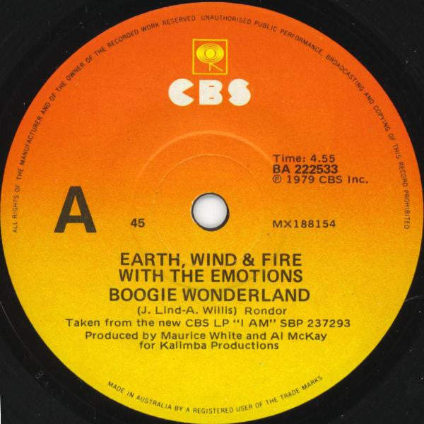 Earth, Wind & Fire With The Emotions : Boogie Wonderland (7")