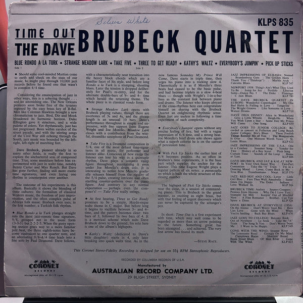 The Dave Brubeck Quartet : Time Out (LP, Album, RE)