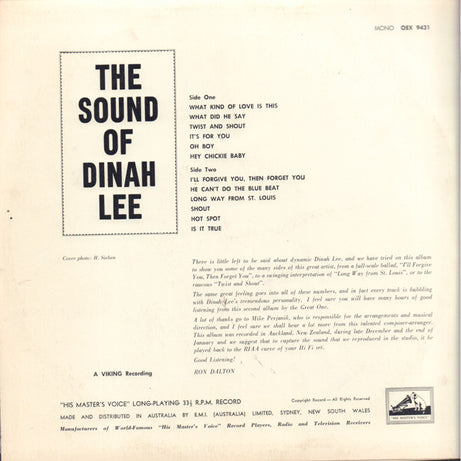 Dinah Lee : The Sound Of Dinah Lee (LP, Album, Mono)