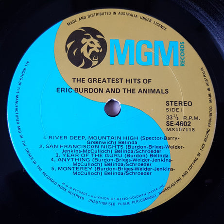 Eric Burdon & The Animals : The Greatest Hits Of Eric Burdon And The Animals (LP, Comp)