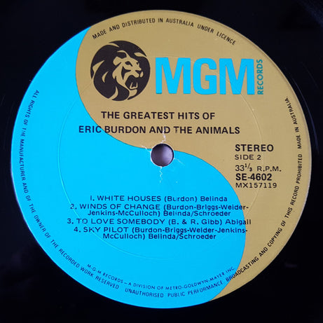 Eric Burdon & The Animals : The Greatest Hits Of Eric Burdon And The Animals (LP, Comp)
