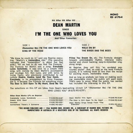 Dean Martin : (Remember Me) I'm The One Who Loves You (7", EP, Mono)