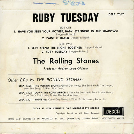 The Rolling Stones : Ruby Tuesday (7", EP)