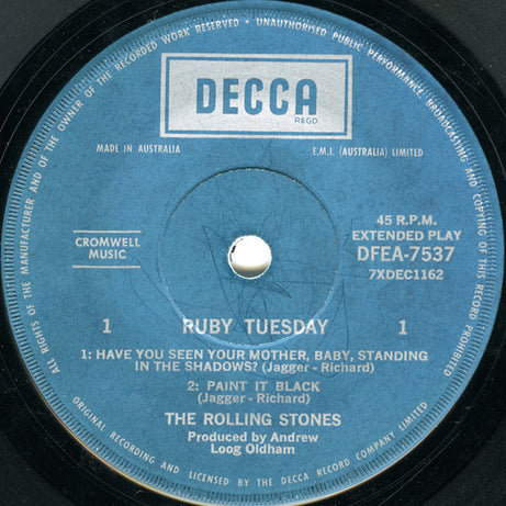 The Rolling Stones : Ruby Tuesday (7", EP)