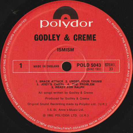 Godley & Creme : Ismism (LP, Album, Bla)