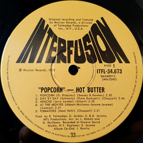 Hot Butter : Popcorn (LP, Album, Tan)