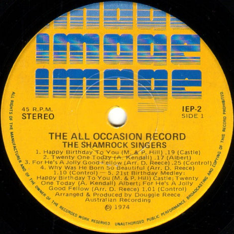 The Shamrock Singers : The All Occasion Party Record (7", EP)