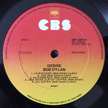 Bob Dylan : Desire (LP, Album, Gat)