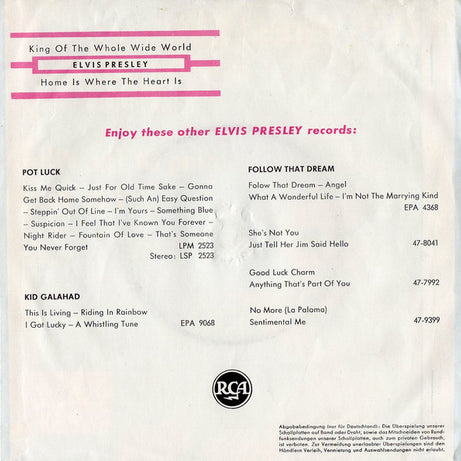 Elvis Presley : King Of The Whole Wide World (7", Single)