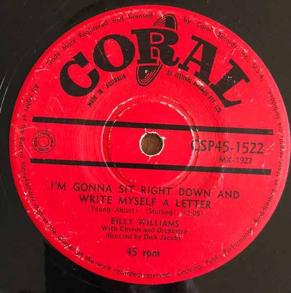 Billy Williams (5) : I'm Gonna Sit Right Down And Write Myself A Letter / Date With The Blues (7")