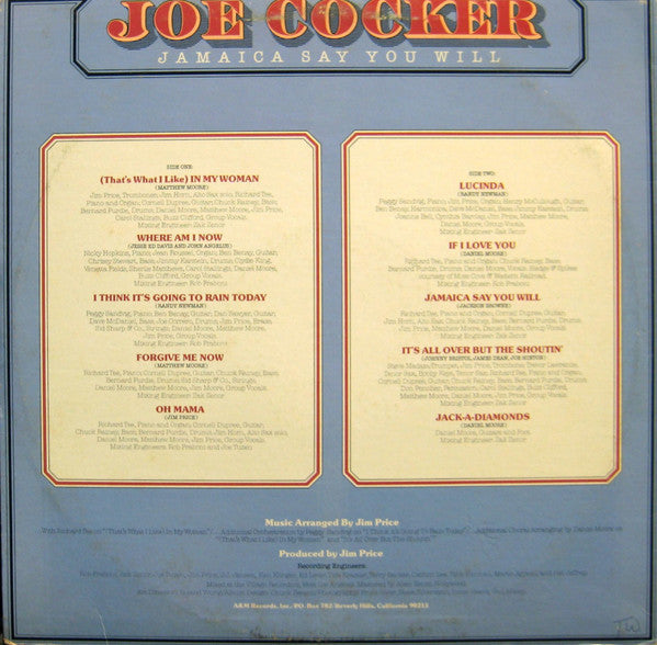 Joe Cocker : Jamaica Say You Will (LP, Album, Mon)