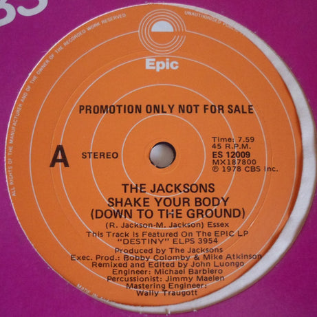 The Jacksons : Shake Your Body (Down To The Ground) / Things I Do For You (12", Promo)