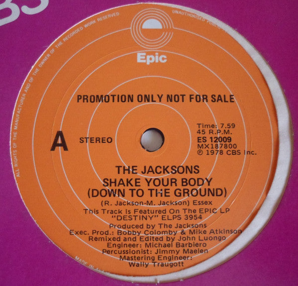 The Jacksons : Shake Your Body (Down To The Ground) / Things I Do For You (12", Promo)