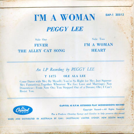 Peggy Lee : I'm A Woman (7", EP, Mono)