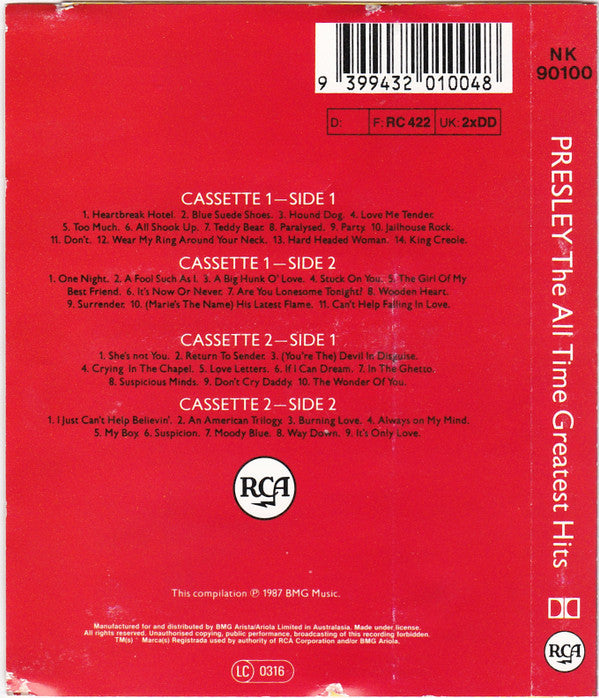 Elvis Presley : The All Time Greatest Hits (2xCass, Comp, RM)